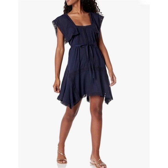 Rebecca Taylor Lace Insert marine blue mini Dress XSmall - Picture 1 of 13